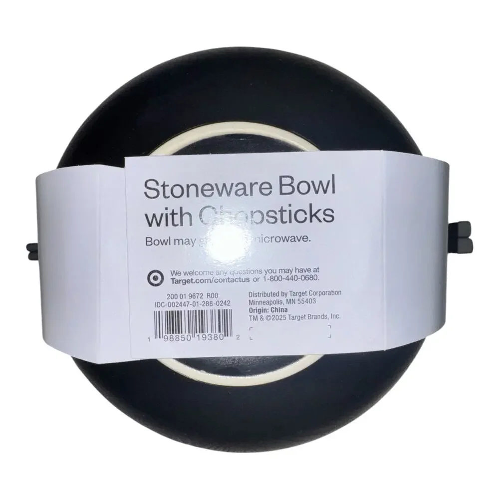 NWT Room Essentials Stoneware Bowl with Chopsticks Black White Target